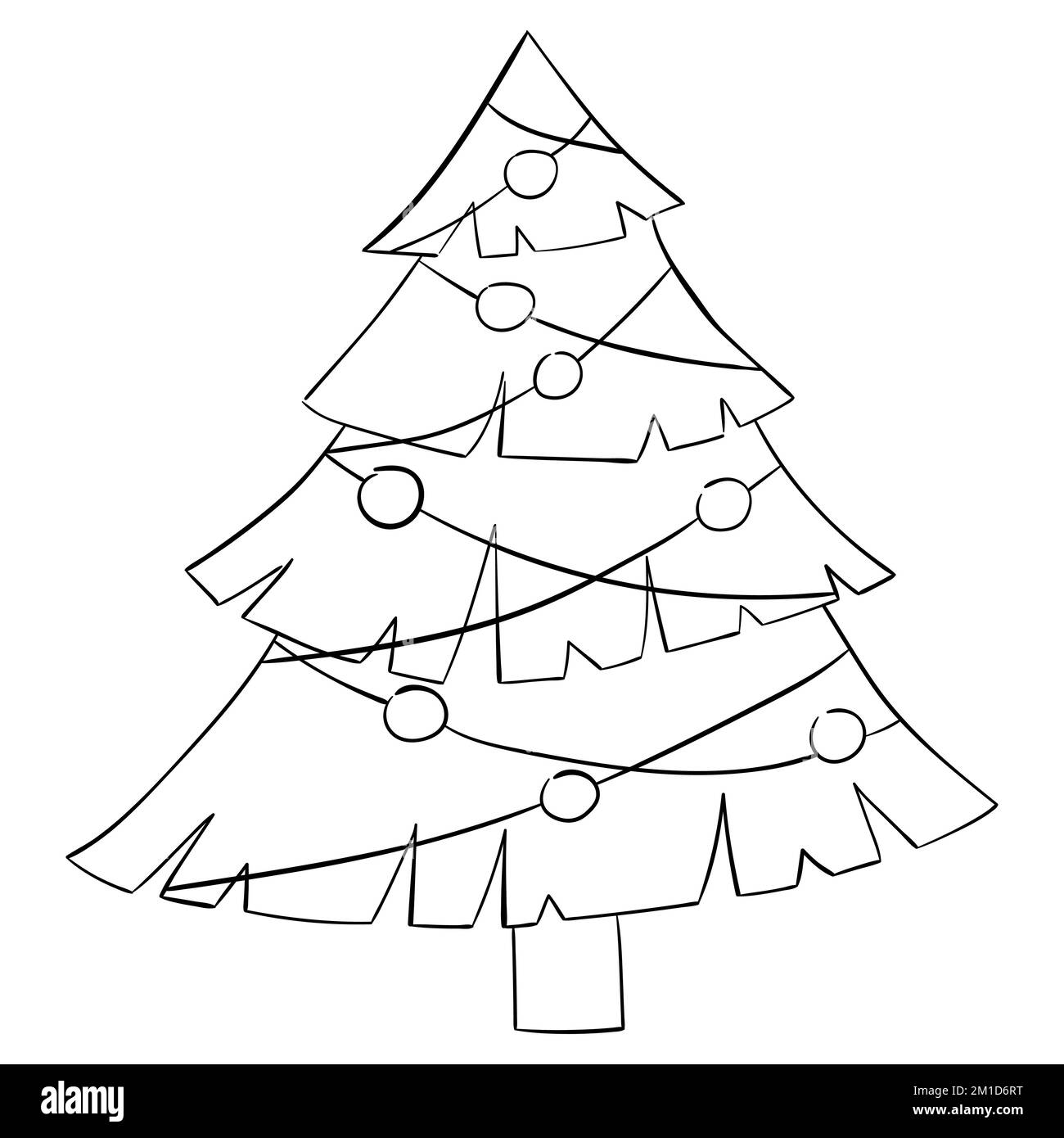 Dessin animé arbre de Noël pour les livres de coloriage. Design linéaire pour les livres de coloriage pour enfants. Illustration de Vecteur
