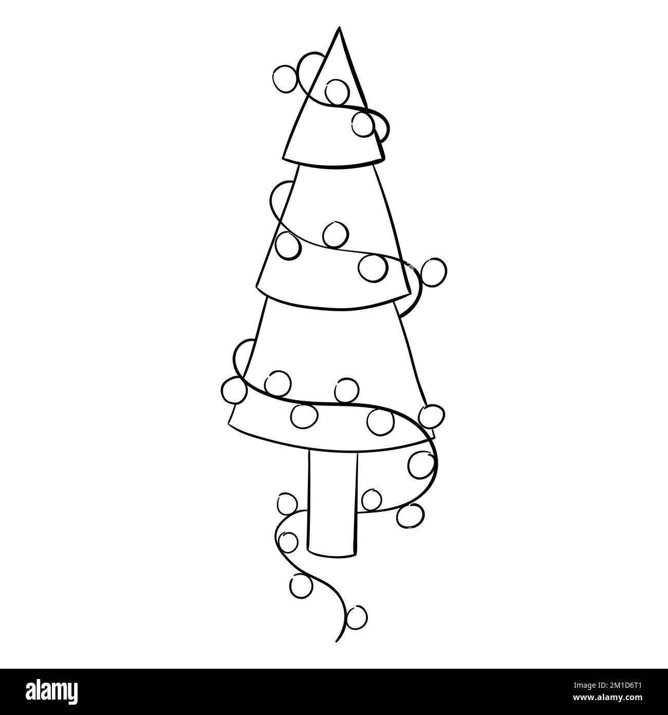 Dessin animé arbre de Noël pour les livres de coloriage. Design linéaire pour les livres de coloriage pour enfants. Illustration de Vecteur