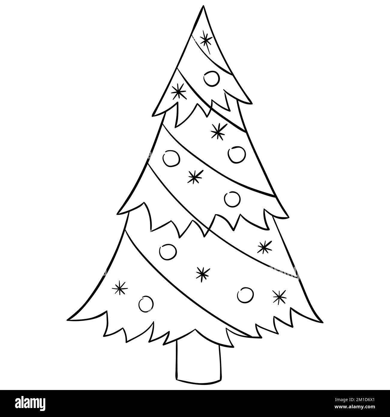 Dessin animé arbre de Noël pour les livres de coloriage. Design linéaire pour les livres de coloriage pour enfants. Illustration de Vecteur