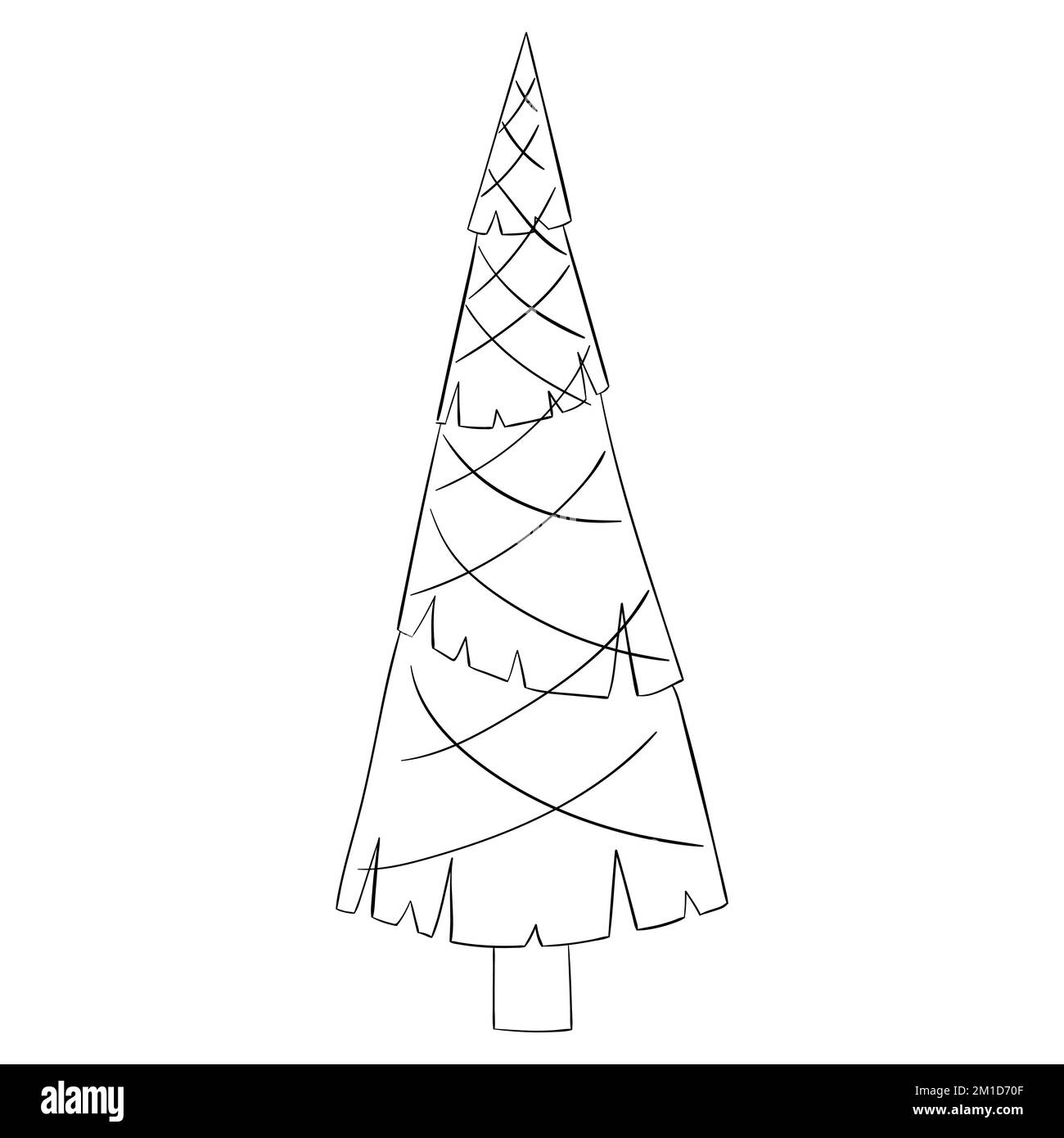 Dessin animé arbre de Noël pour les livres de coloriage. Design linéaire pour les livres de coloriage pour enfants. Illustration de Vecteur