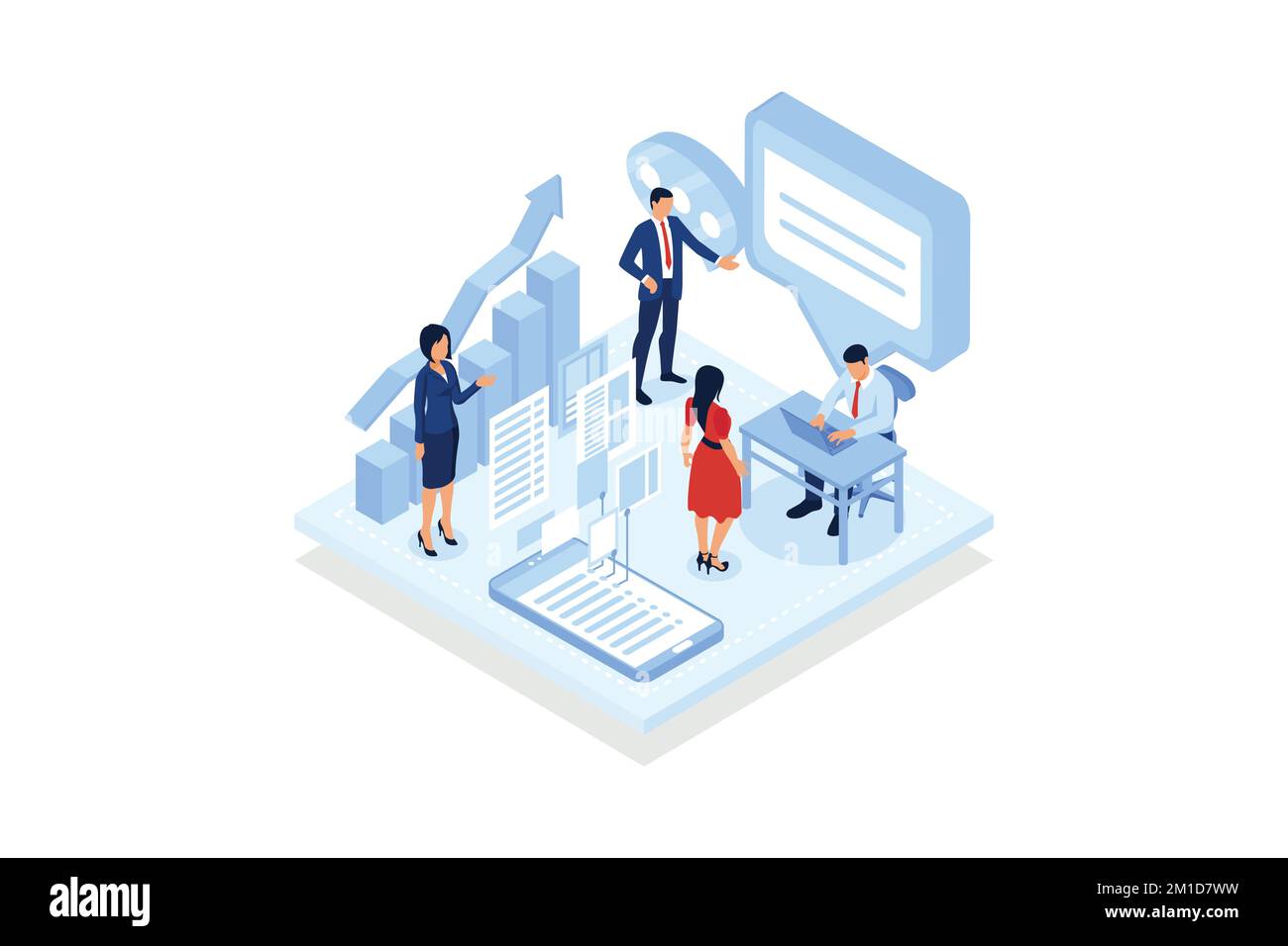 Stratégie commerciale. Objectifs et plan d'affaires, réalisation de l'entreprise, position concurrentielle sur le marché, prise de décision.Isométrique vecteur illustration moderne Illustration de Vecteur