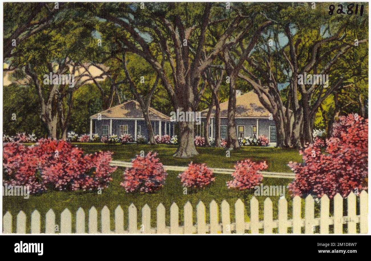 Fernando Gautier Homestead, l'antiquité à son meilleur, sur les rives ouest de la rivière de chant Pascagoula, Hwy. 90, Gautier, divers , Maisons, Collection des frères Tichnor, cartes postales des États-Unis Banque D'Images