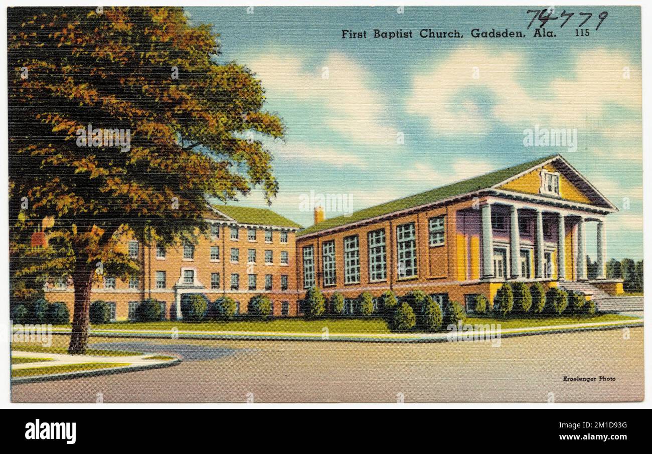 Première église baptiste, Gadsden, Ala , Églises, Collection des frères Tichnor, cartes postales des États-Unis Banque D'Images Première église baptiste, Gadsden, Ala , Églises, Collection des frères Tichnor, cartes postales des États-Unis Banque D'Images
