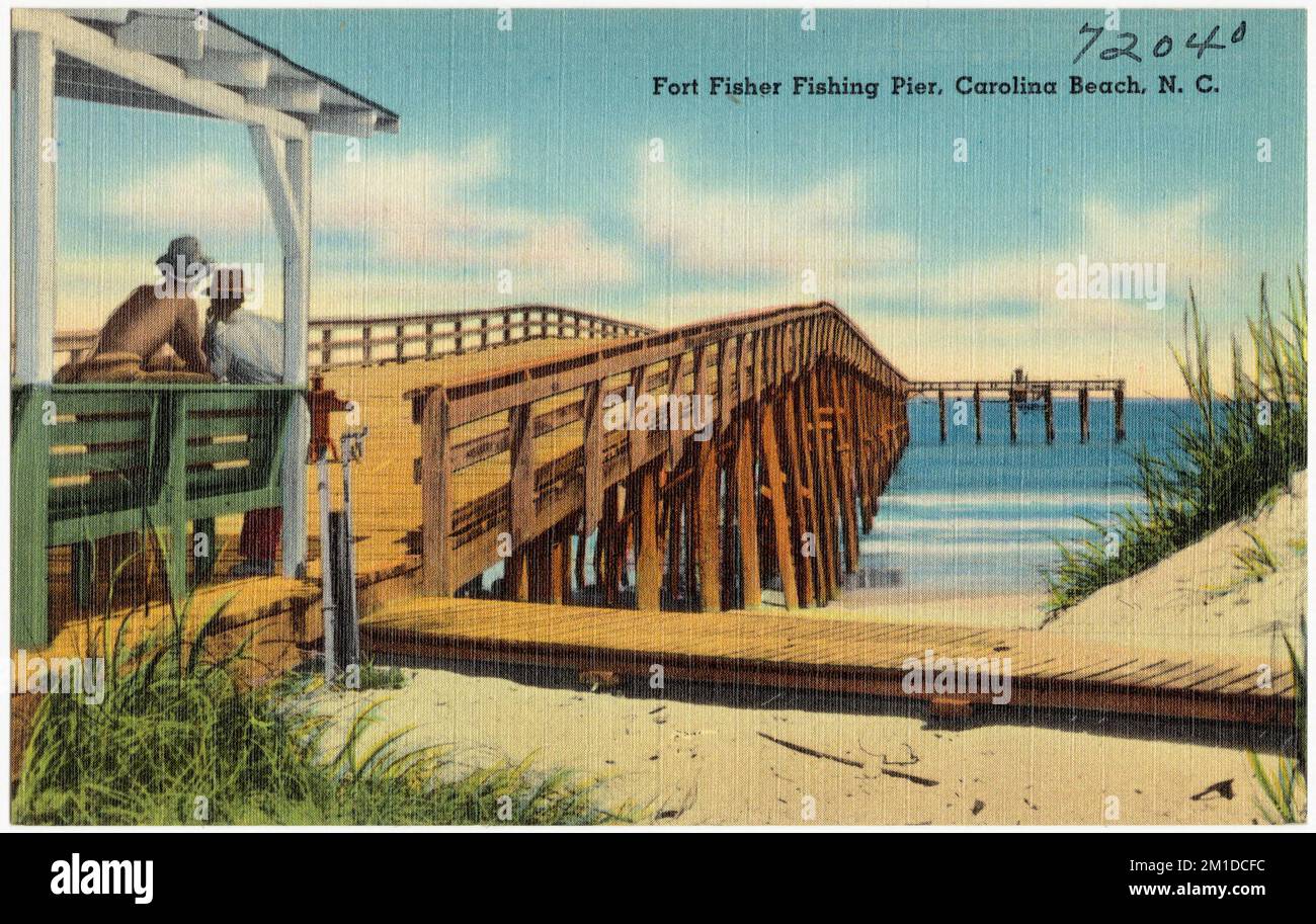 Forth Fisher Fishing Pier, Carolina Beach, N. C., Piers & Wharves, Tichnor Brothers Collection, Cartes postales des États-Unis Banque D'Images