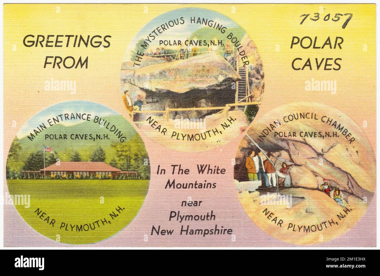Salutations de Polar Caves, dans les White Mountains près de Plymouth, New Hampshire , Caves, Tichnor Brothers Collection, cartes postales des États-Unis Banque D'Images