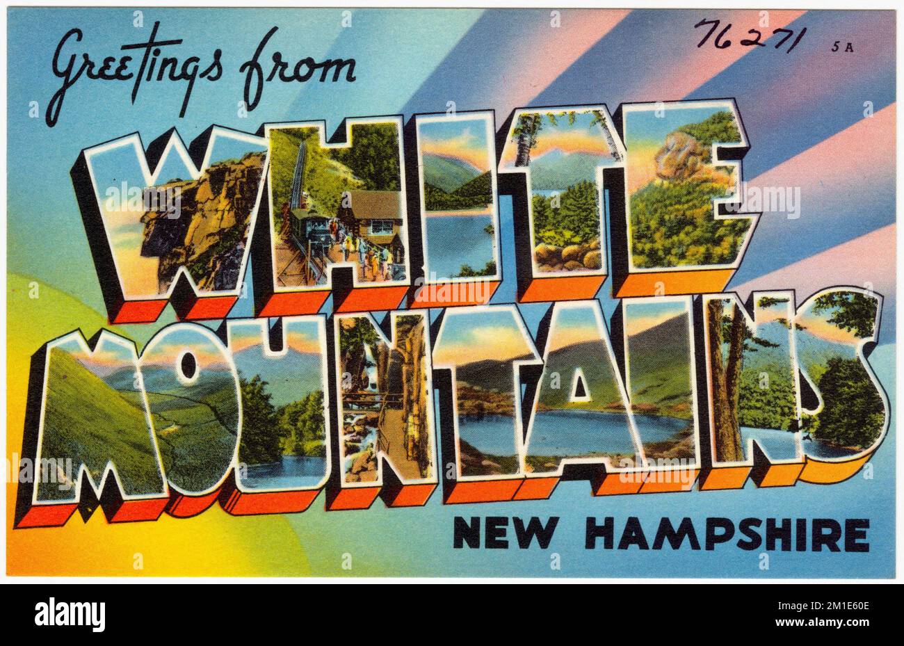 Salutations de White Mountains, New Hampshire , Tichnor Brothers Collection, cartes postales des États-Unis Banque D'Images