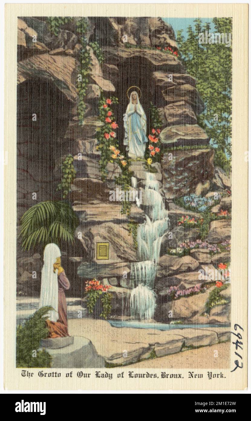 La Grotte de notre-Dame de Lourdes, Bronx, New York , Grottes, Collection des frères Tichnor, Cartes postales des États-Unis Banque D'Images