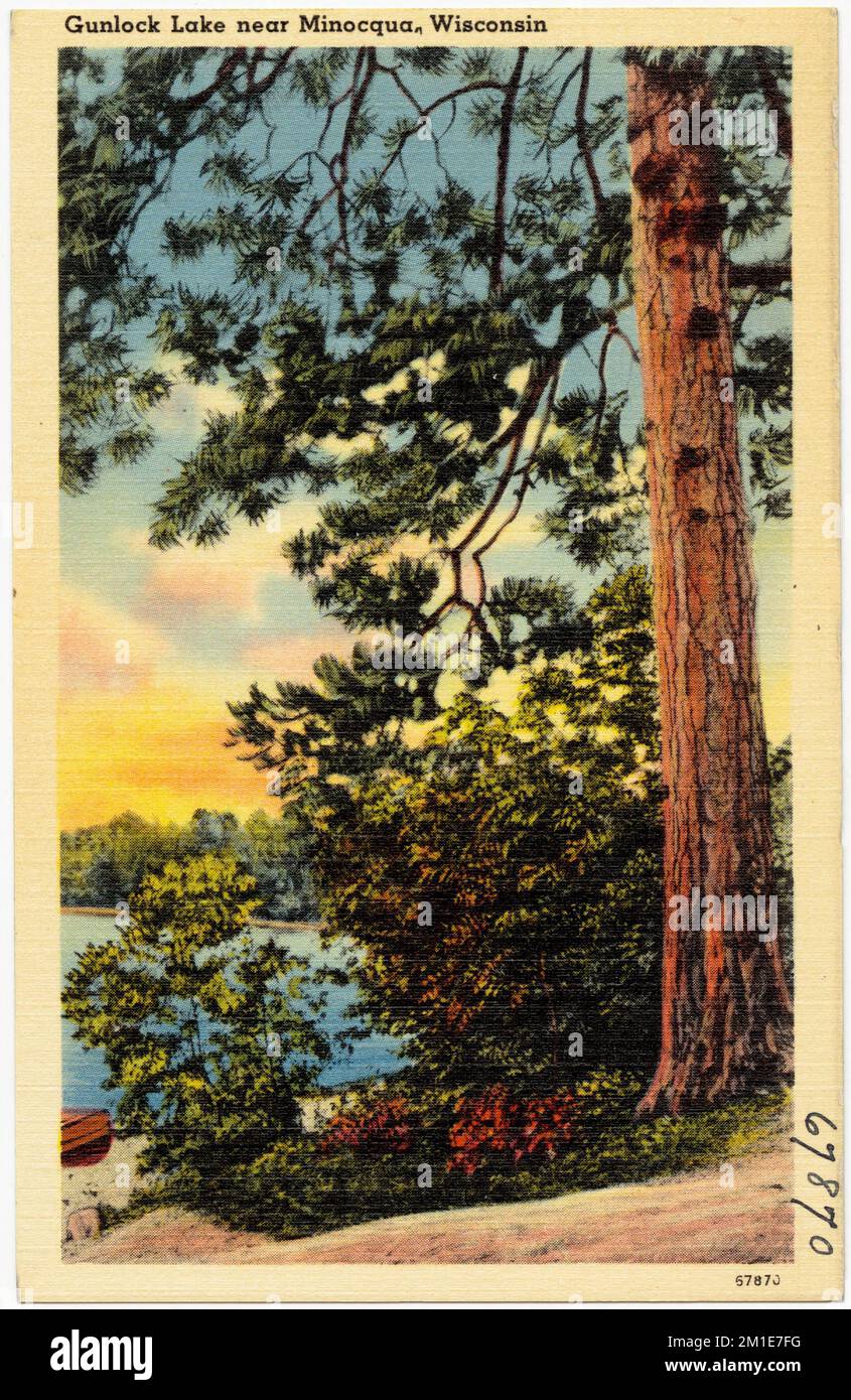 Lac Gloverlock près de Minocqua, Wisconsin, lacs et étangs, Collection de frères Tichnor, cartes postales des États-Unis Banque D'Images