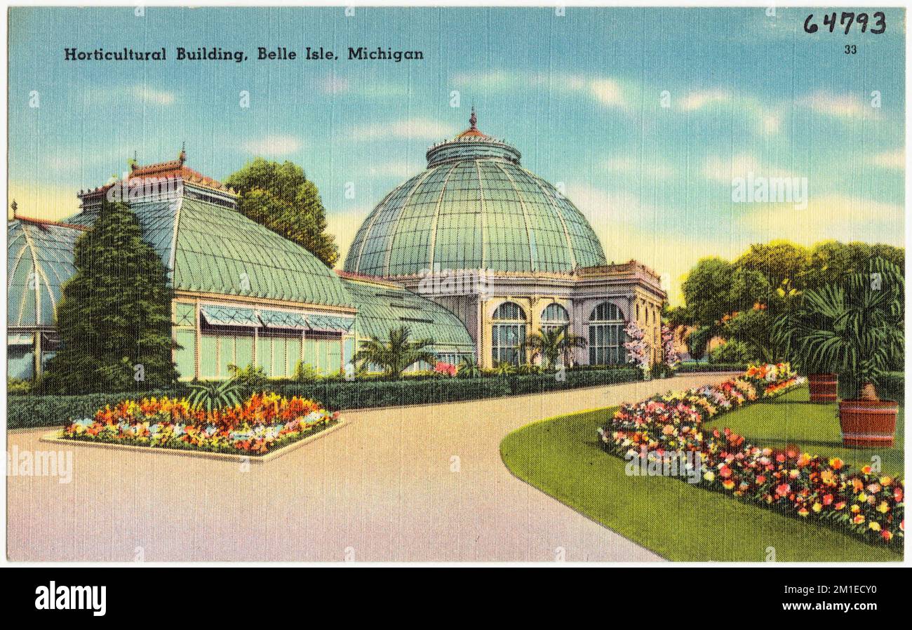 Bâtiment horticole, Belle Isle, Michigan , Parcs, Collection des frères Tichnor, Cartes postales des États-Unis Banque D'Images