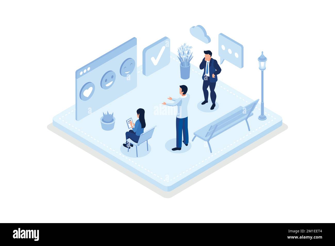 Commentaires et commentaires, concept de satisfaction client, illustration moderne vectorielle isométrique Illustration de Vecteur