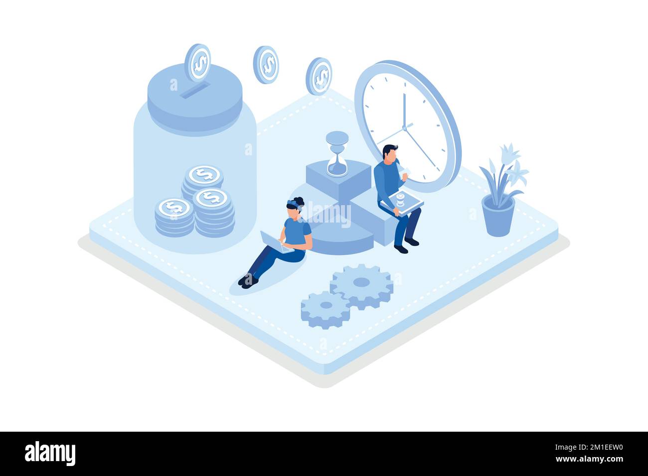 Fonds de retraite, personnages de personnes investissant de l'argent dans le fonds de pension, vecteur isométrique illustration moderne Illustration de Vecteur