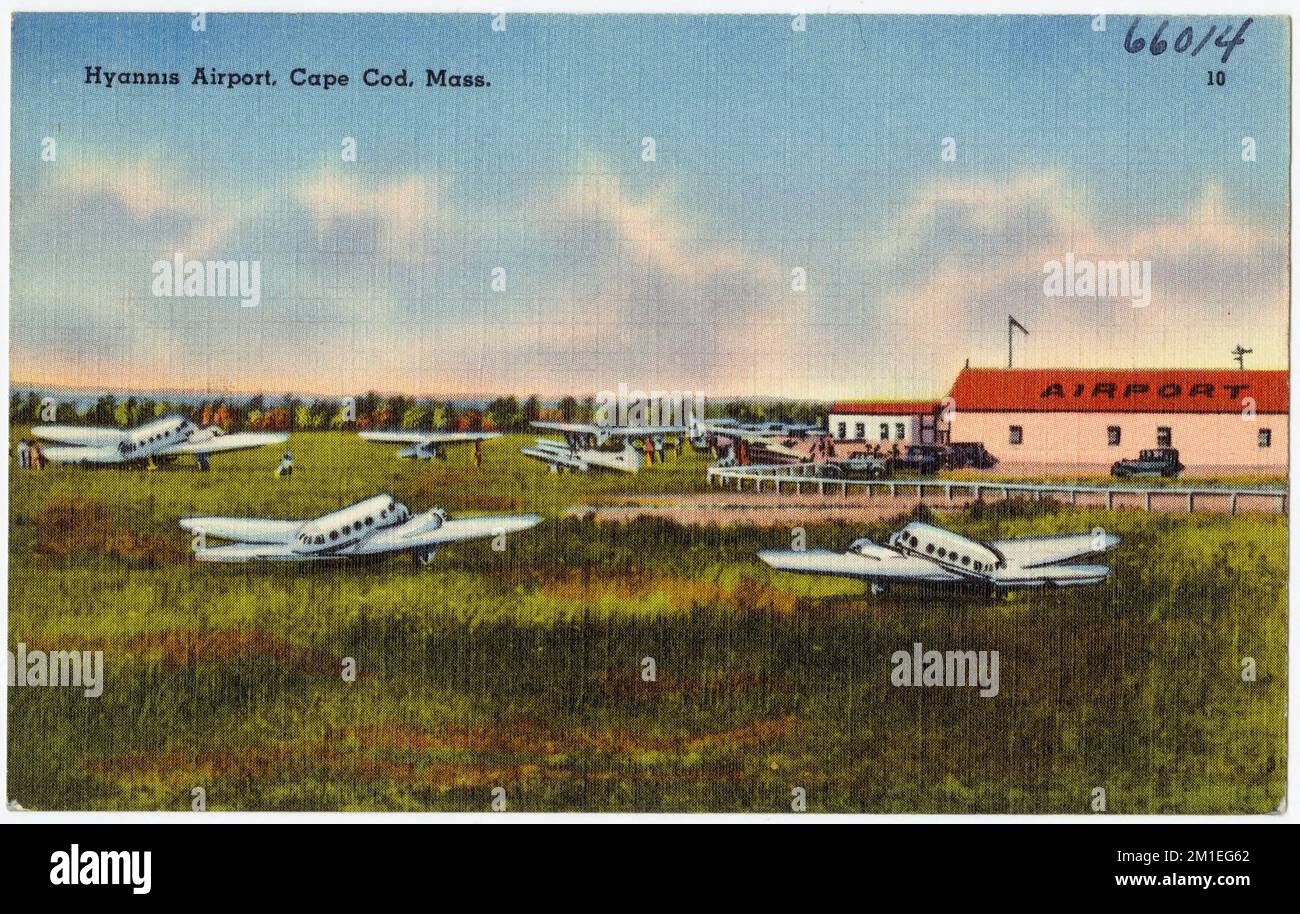 Aéroport de Hyannis, Cape Cod, Massachusetts. , Aéroports, avions, Tichnor Brothers Collection, cartes postales des États-Unis Banque D'Images