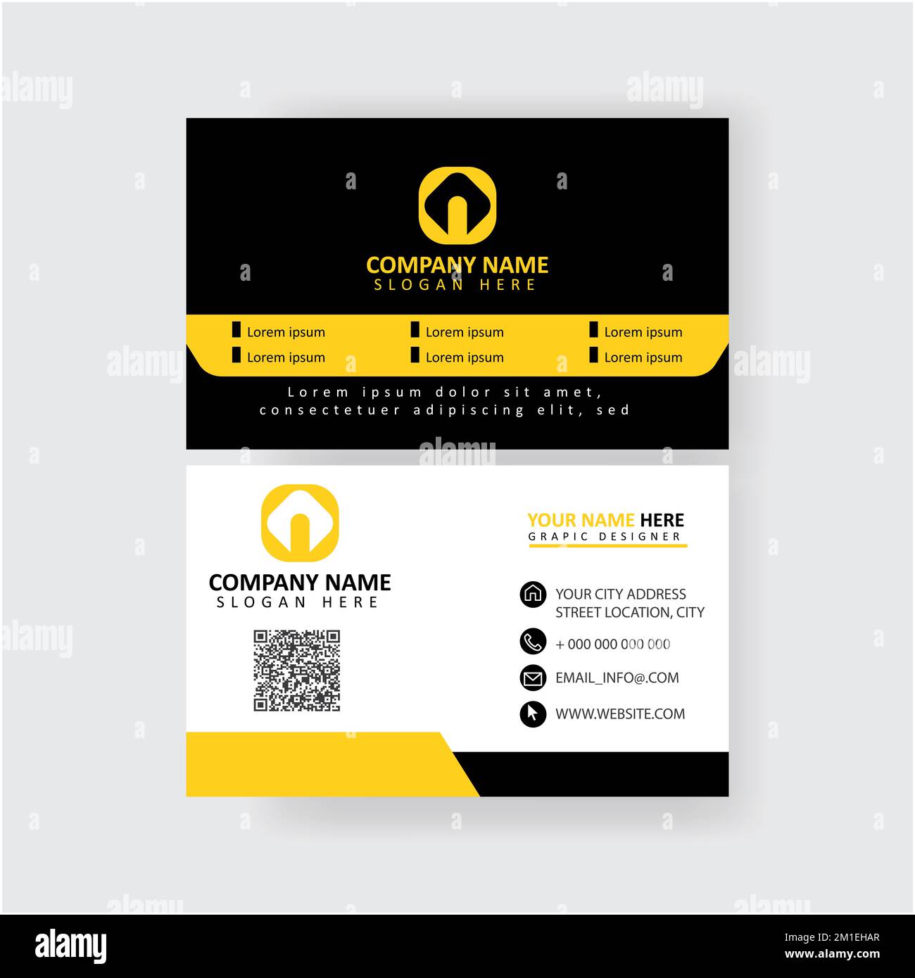 Modèle de carte de visite moderne, modèle de carte de visite yelow concept vectoriel de couleur. fichier eps prêt à imprimer, zone de fond perdu 0,3 et coffre-fort .03 Banque D'Images