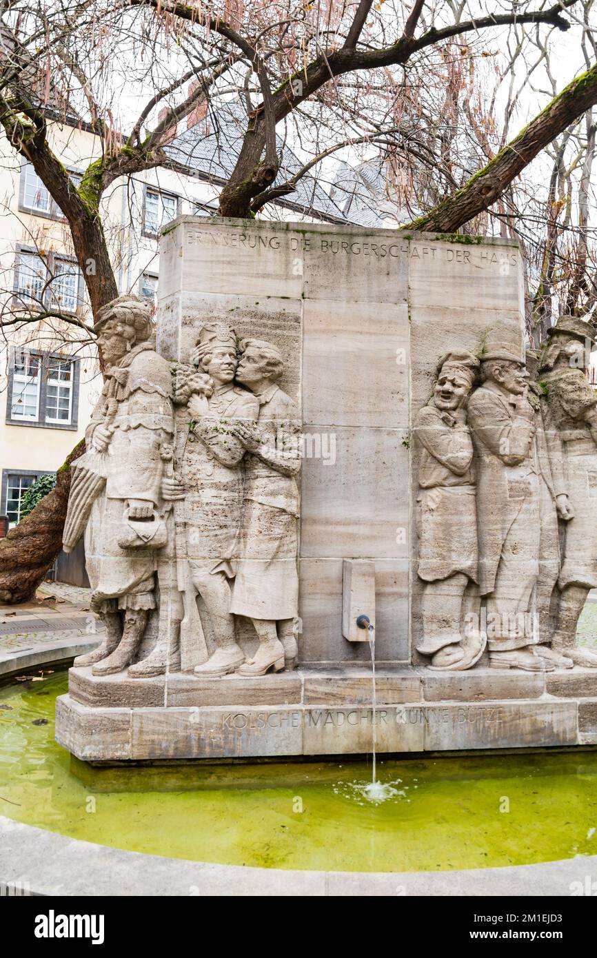 Fontaine Ostermann, dédiée aux chansons et paroles de Willi Ostermann, Ostermannplatz, Koln Cologne Allemagne Banque D'Images