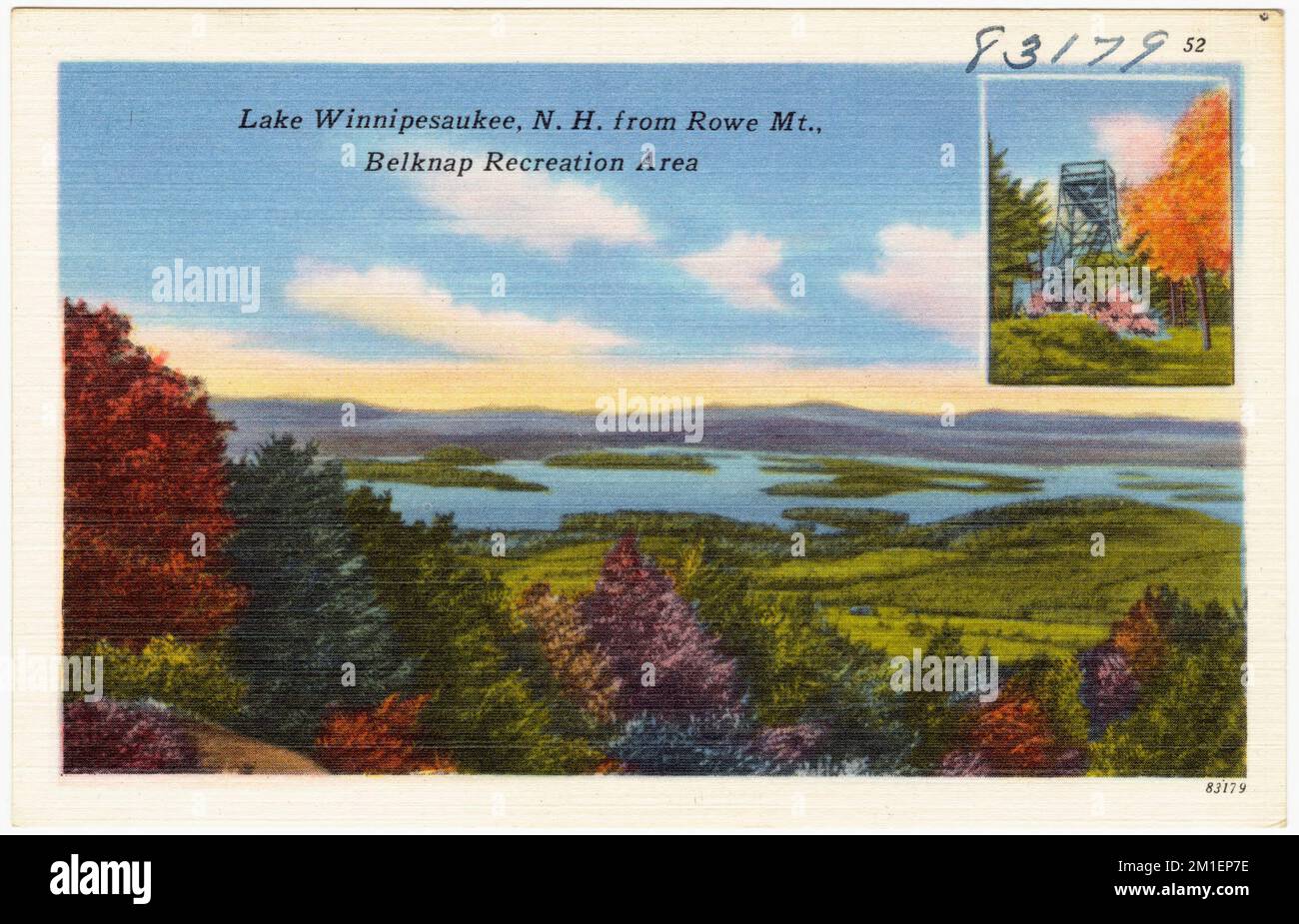 Lake Winnipesaukee, N.H. de Rowe Mt., Belknap Recreation Area, Lakes & Ponds, Tichnor Brothers Collection, cartes postales des États-Unis Banque D'Images