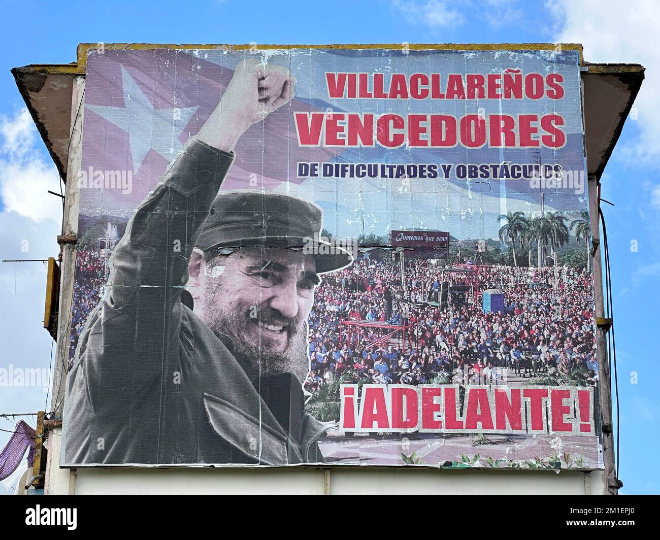 Météo du panneau de propagande cubaine, Santa Clara, Villa Clara Banque D'Images