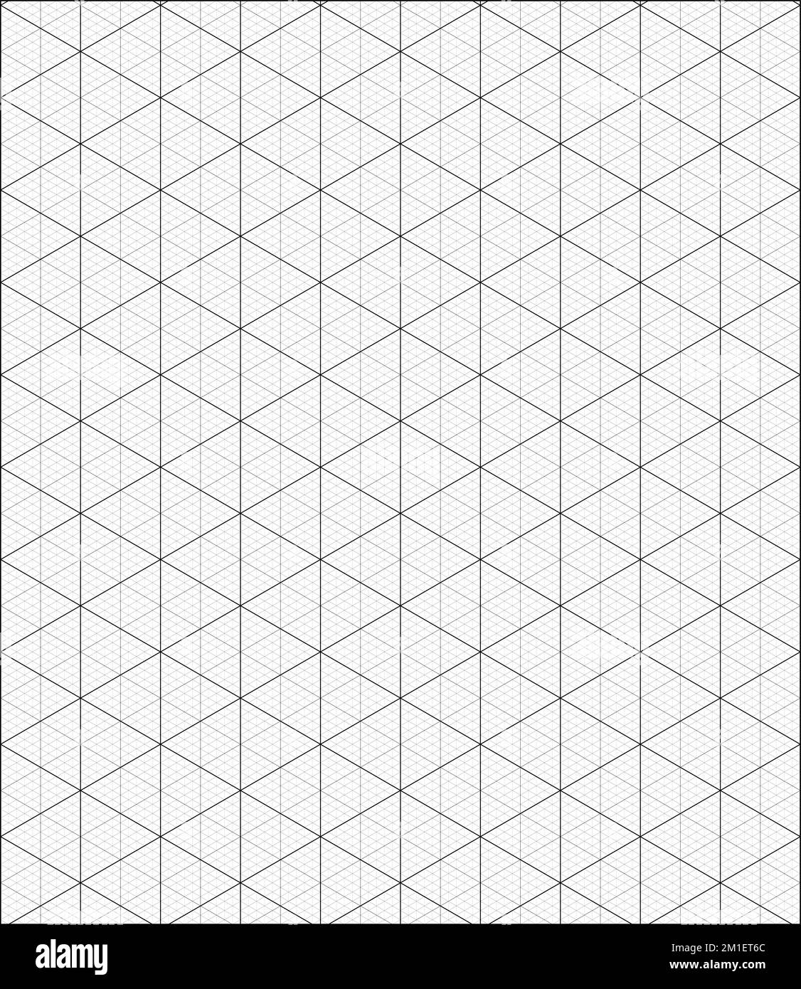Grille isométrique noire avec papier graphique de ligne de guidage verticale. Ligne de guidage de la règle triangulaire et hexagonale. Motif de grille géométrique noir et blanc Illustration de Vecteur