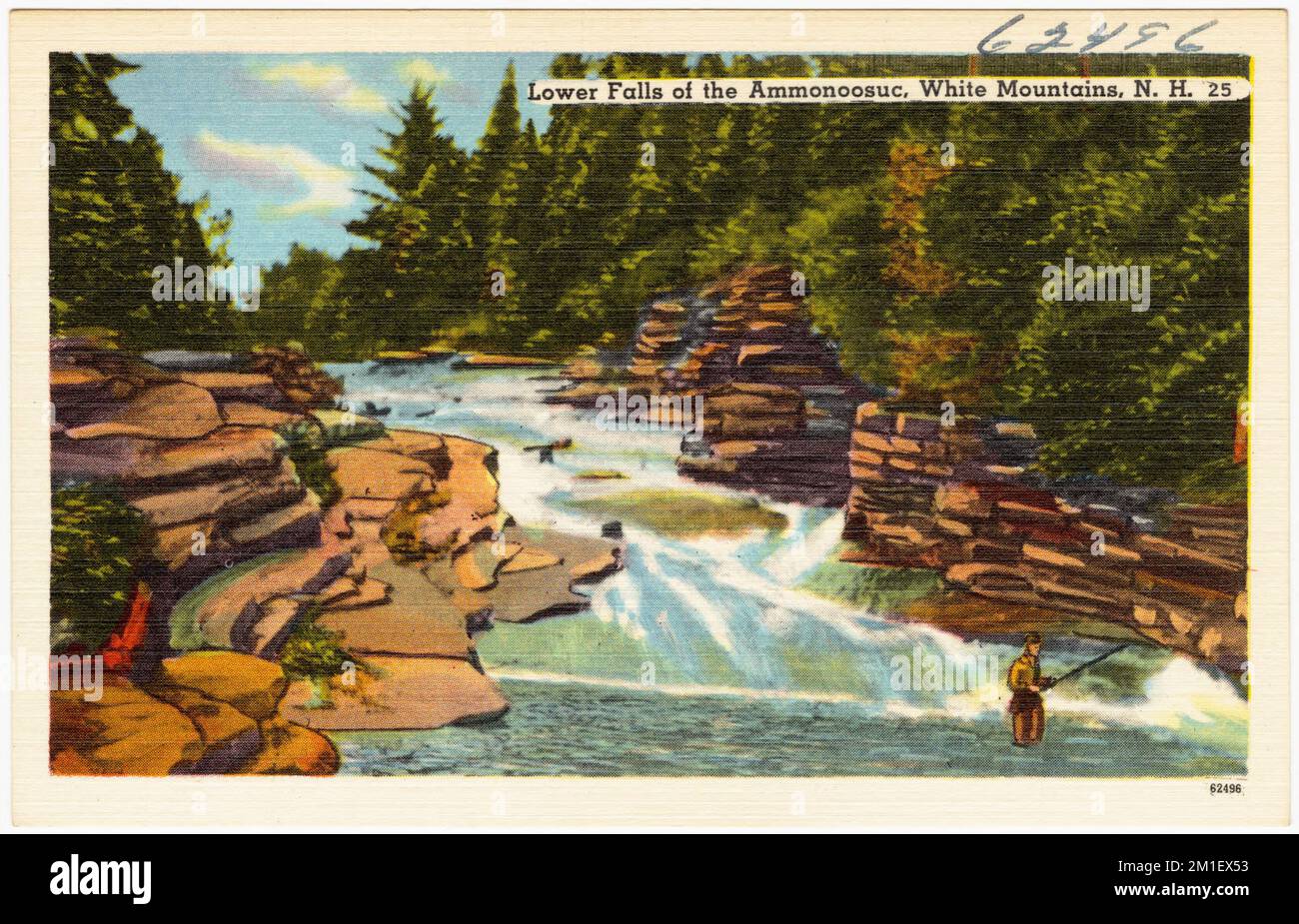 Lower Falls of the Ammonoosuc, White Mountains, N.H. , Waterfall, Tichnor Brothers Collection, cartes postales des États-Unis Banque D'Images