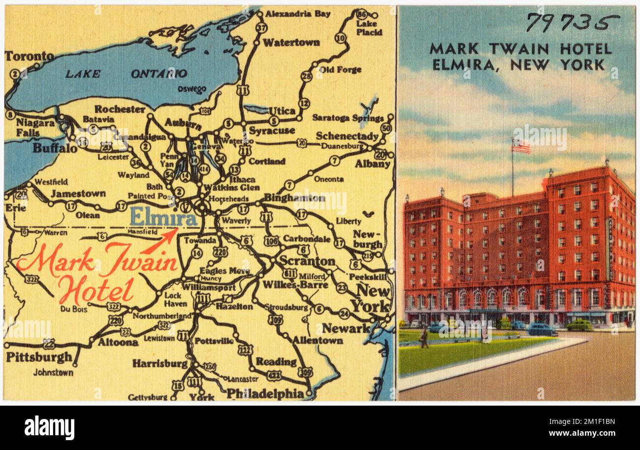 Hôtel Mark Twain, Elmira, New York , Hôtels, Tichnor Brothers Collection, Cartes postales des États-Unis Banque D'Images