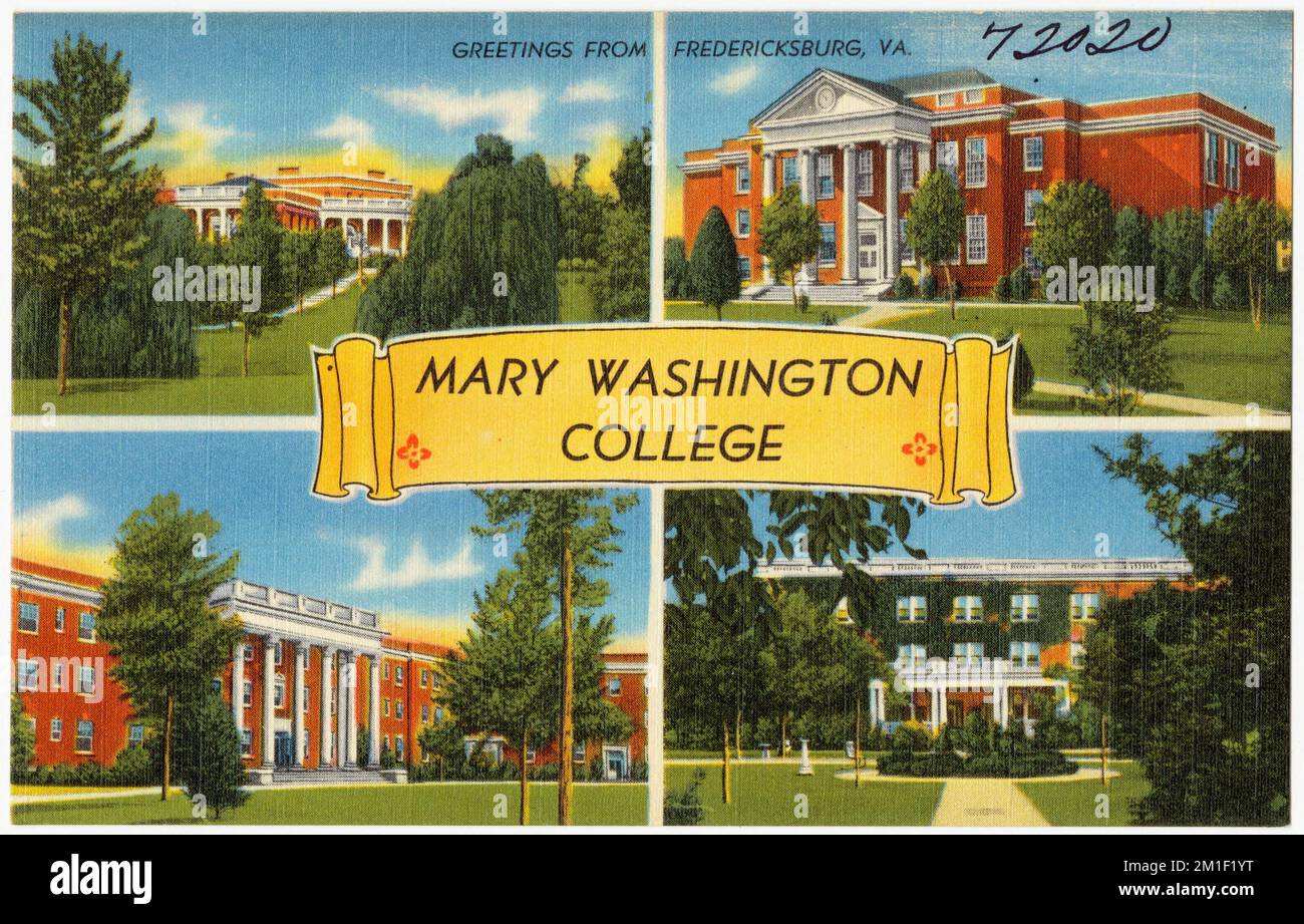 Mary Washington College, salutations de Fredericksburg, va. , Universités et collèges, Collection Tichnor Brothers, cartes postales des États-Unis Banque D'Images