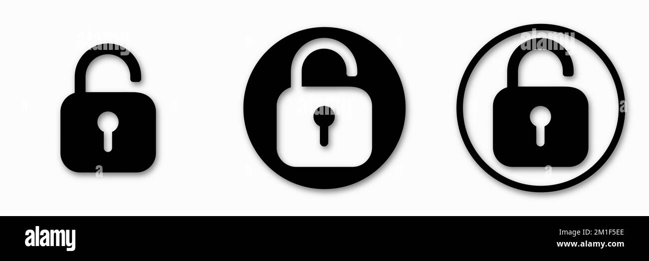 Déverrouiller les icônes définies. Déverrouillez l'affiche et le symbole. icône de cadenas déverrouillé Illustration de Vecteur
