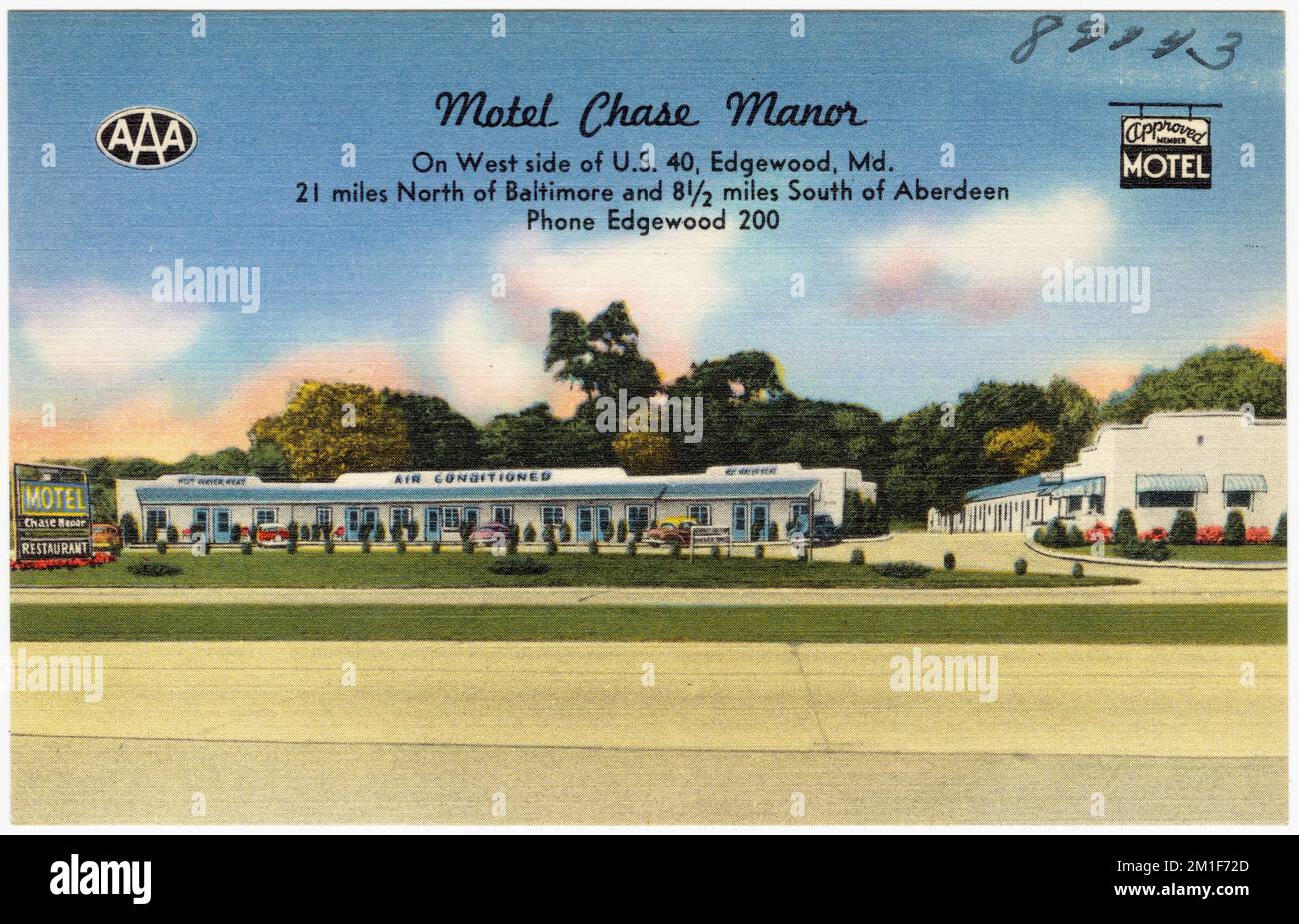 Motel Chase Manor, sur le côté ouest de l'U. S. 40, Edgewood, Md., 21 miles au nord de Baltimore et 8 1/2 miles au sud d'Aberdeen , Motels, Tichnor Brothers Collection, cartes postales des États-Unis Banque D'Images