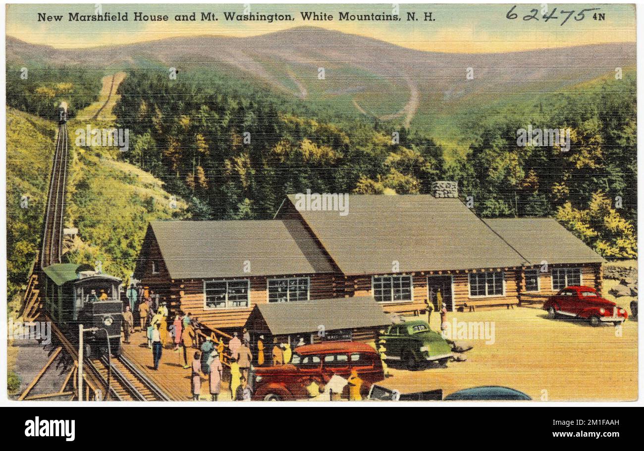 New Marshfield House et Mt. Washington, White Mountains, N.H. , Gares ferroviaires, montagnes, Tichnor Brothers Collection, cartes postales des États-Unis Banque D'Images