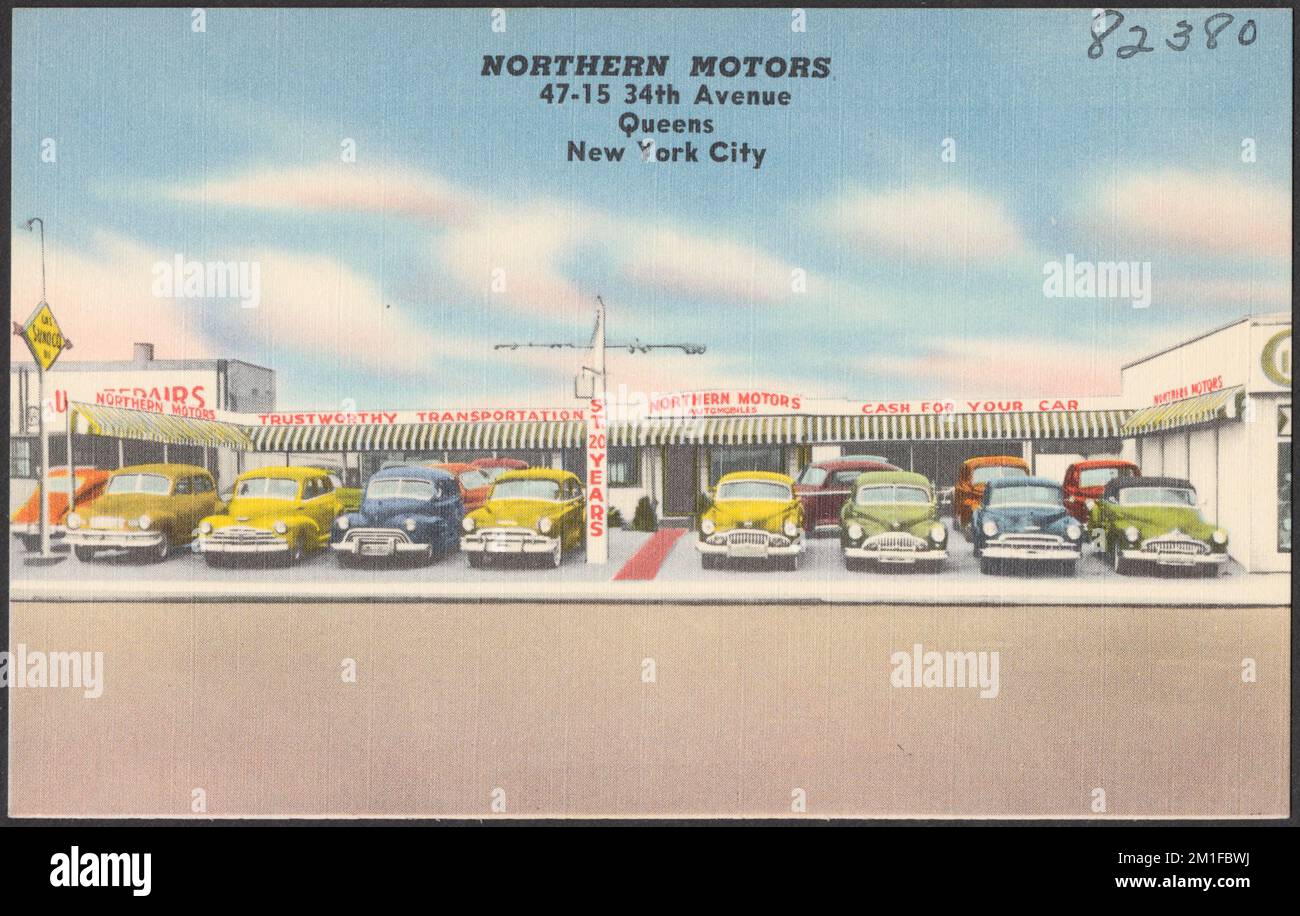 Northern Motors, 47-15 34th Avenue, Queens, New York City , concessionnaires automobiles, Tichnor Brothers Collection, cartes postales des États-Unis Banque D'Images