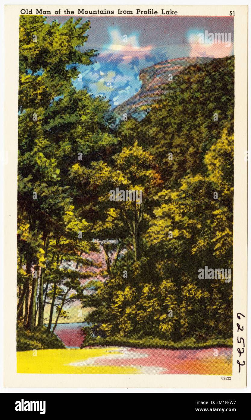 Old Man of the Mountains from Profile Lake , Mountains, Lakes & étangs, Tichnor Brothers Collection, cartes postales des États-Unis Banque D'Images