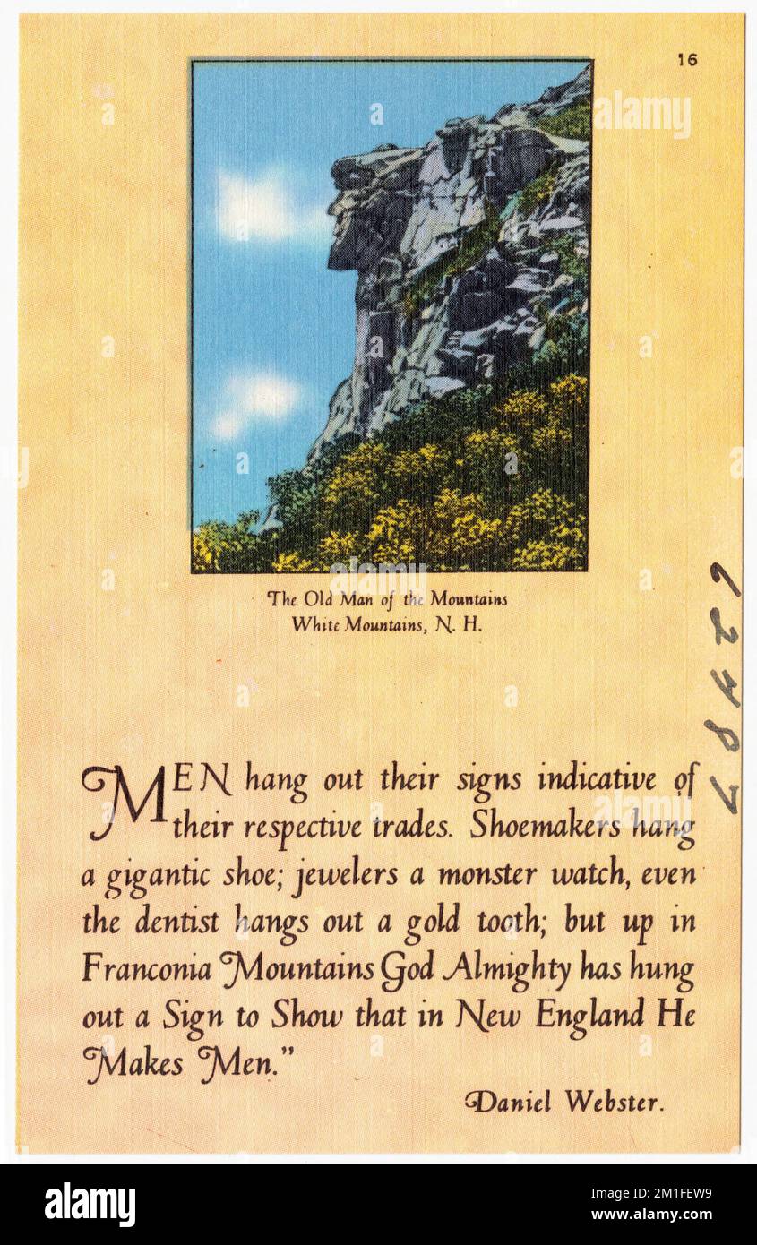 The Old Man of the Mountains, White Mountains, N.H. , Montagnes, Tichnor Brothers Collection, cartes postales des États-Unis Banque D'Images