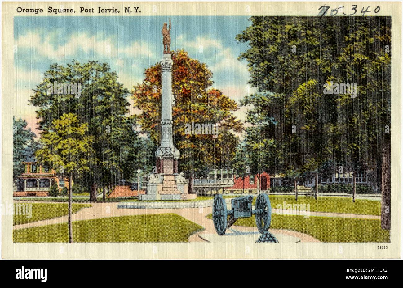 Orange Square, Port Jervis, N. Y. , monuments et monuments commémoratifs, Collection des frères Tichnor, Cartes postales des États-Unis Banque D'Images