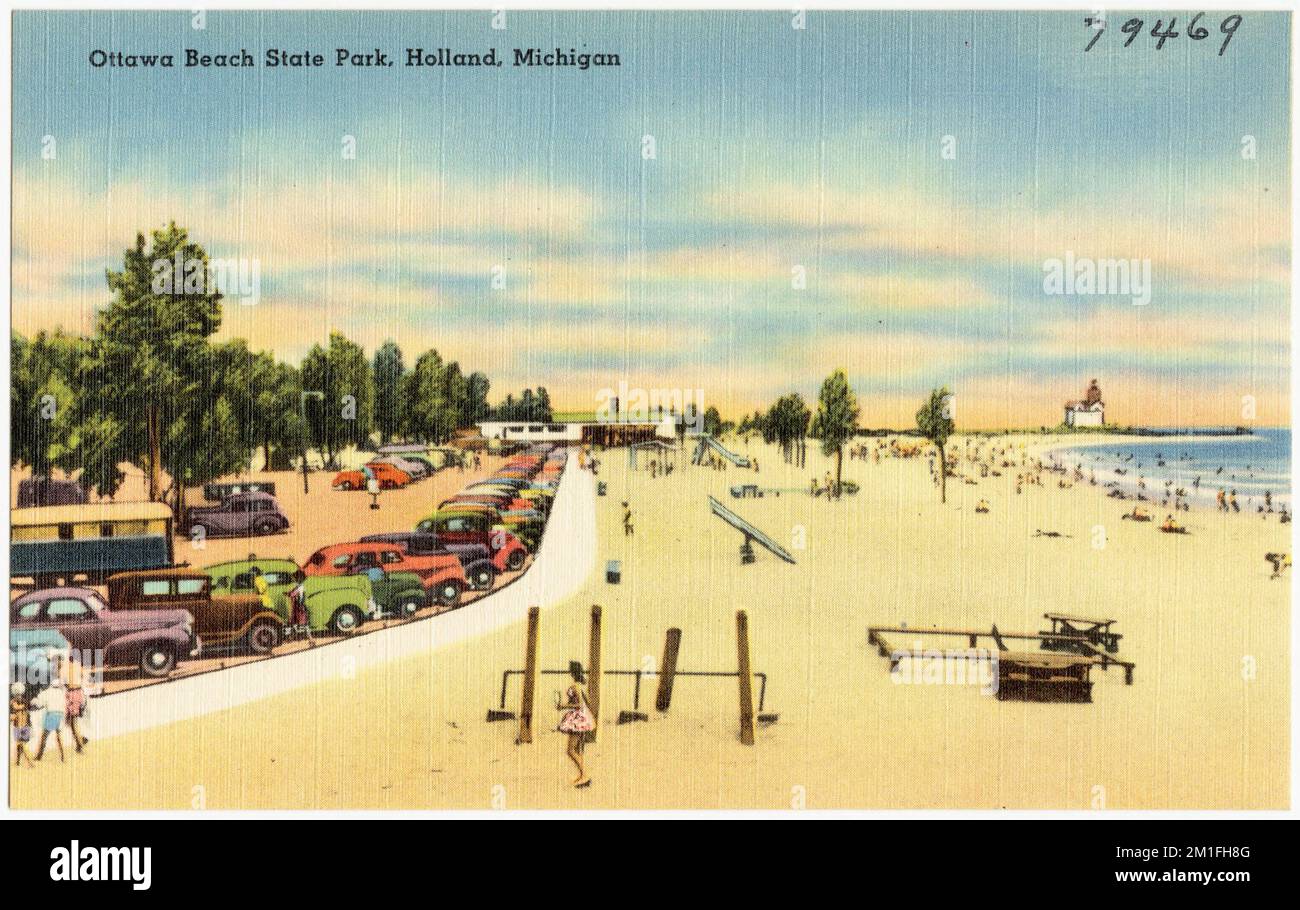 Parc national d'Ottawa Beach, Hollande, Michigan , plages, Collection des frères Tichnor, Cartes postales des États-Unis Banque D'Images