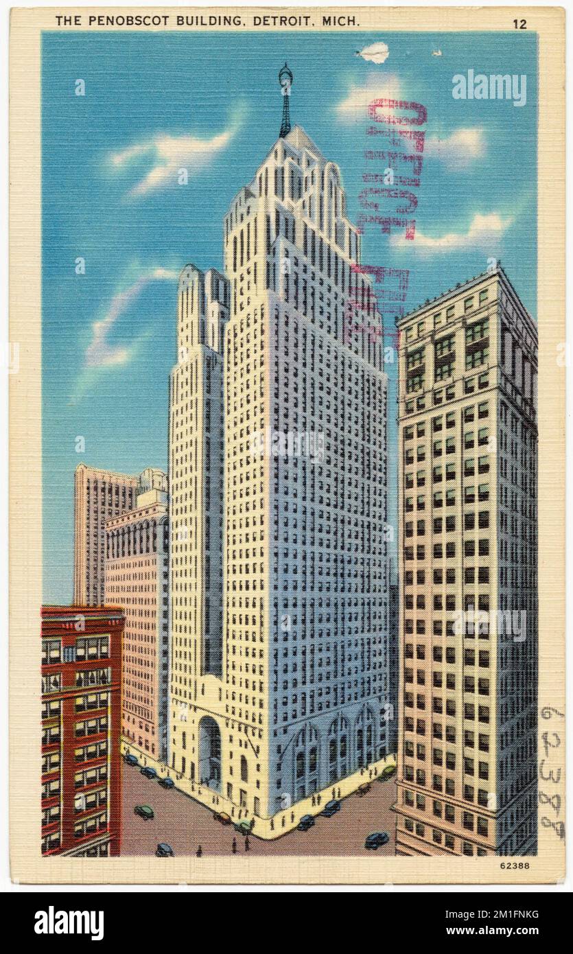 Le Penobscot Building, Detroit, Michigan , Installations commerciales, Collection Tichnor Brothers, cartes postales des États-Unis Banque D'Images