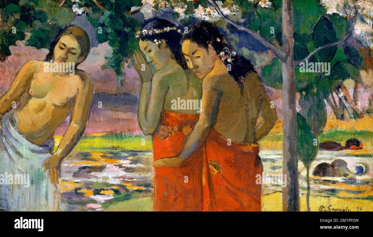Trois femmes Tahitiennes de Paul Gauguin (1848-1903), huile sur bois, 1896 Banque D'Images