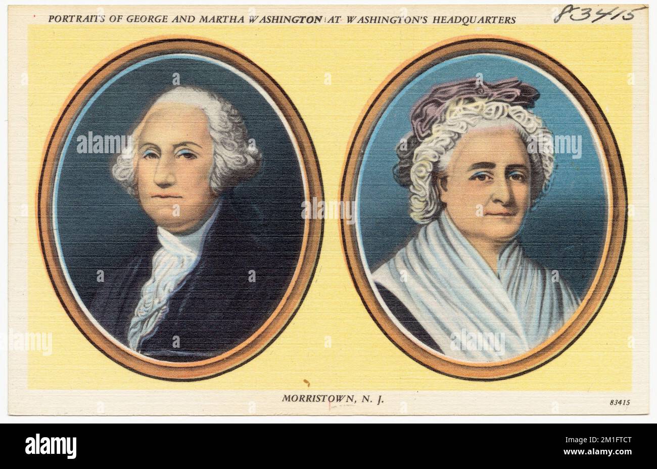 Portraits de George et Martha Washington au siège de Washington, Morristown, N. J. , Tichnor Brothers Collection, cartes postales des États-Unis Banque D'Images