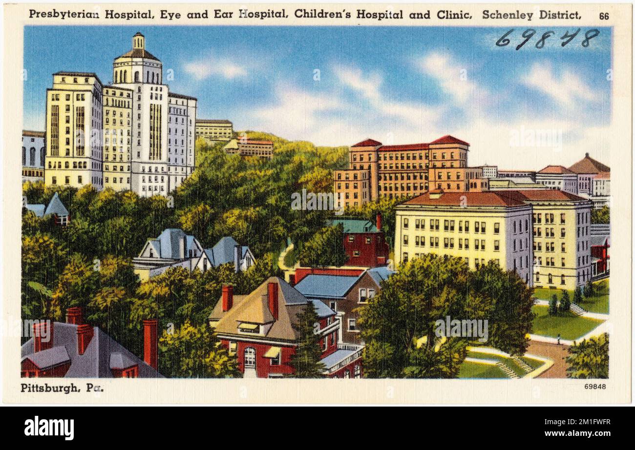 Presbyterian Hospital, Eye and Ear Hospital, Children's Hospital and Clinic, Schenley District, Pittsburgh, Pennsylvanie. , Hôpitaux, Tichnor Brothers Collection, cartes postales des États-Unis Banque D'Images