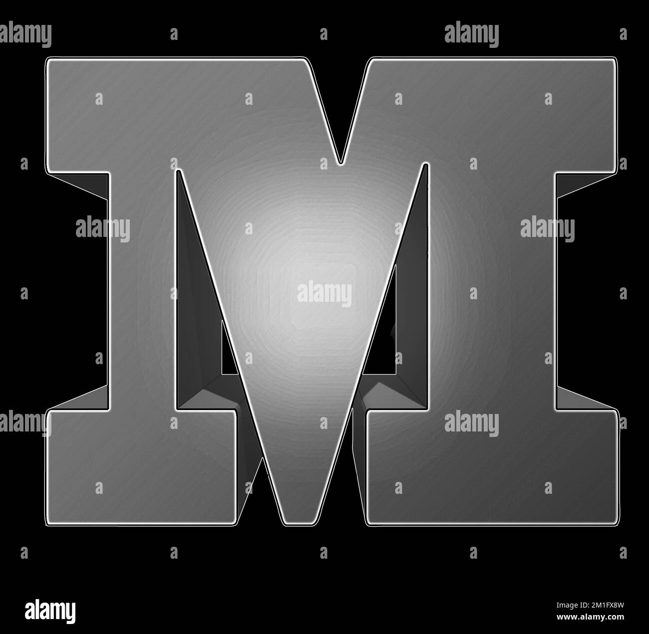 Lettre majuscule M en 3D, style brutaliste Banque D'Images