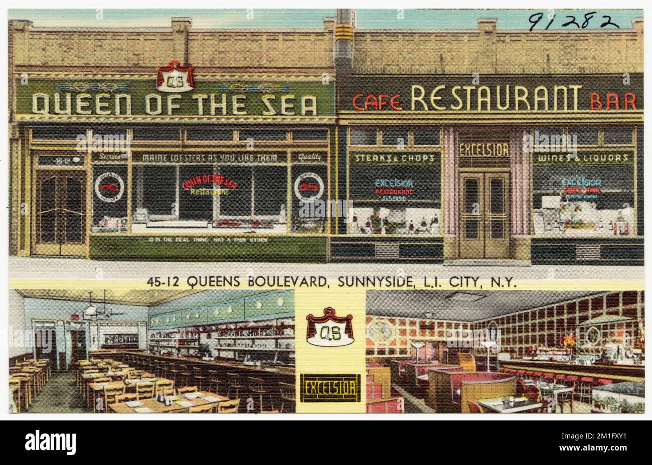 Restaurant Queen of the Sea, 45-12 Queens Boulevard, Sunnyside, L.I. City, N. Y. , restaurants, Tichnor Brothers Collection, cartes postales des États-Unis Banque D'Images Restaurant Queen of the Sea, 45-12 Queens Boulevard, Sunnyside, L.I. City, N. Y. , restaurants, Tichnor Brothers Collection, cartes postales des États-Unis Banque D'Images