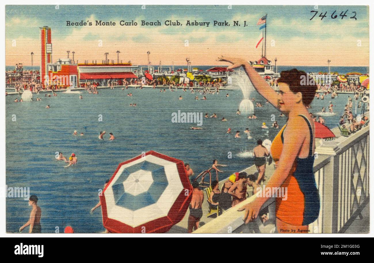 Reade's Monte Carlo Beach Club, Asbury Park, N. J. , plages, installations sportives et récréatives, Tichnor Brothers Collection, cartes postales des États-Unis Banque D'Images