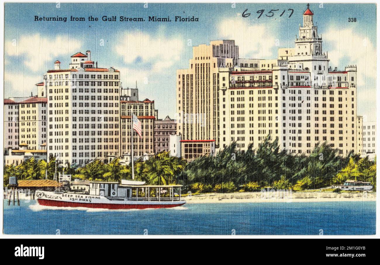 De retour du gulf Stream, Miami, Floride , navires, villes et villages, Tichnor Brothers Collection, cartes postales des États-Unis Banque D'Images