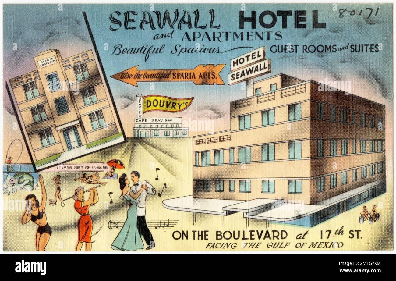 Seawall Hôtel et appartements, belles chambres et suites spacieuses sur le Boulevard à 17th St., face au golfe du Mexique, Hôtels, Tichnor Brothers Collection, cartes postales des États-Unis Banque D'Images