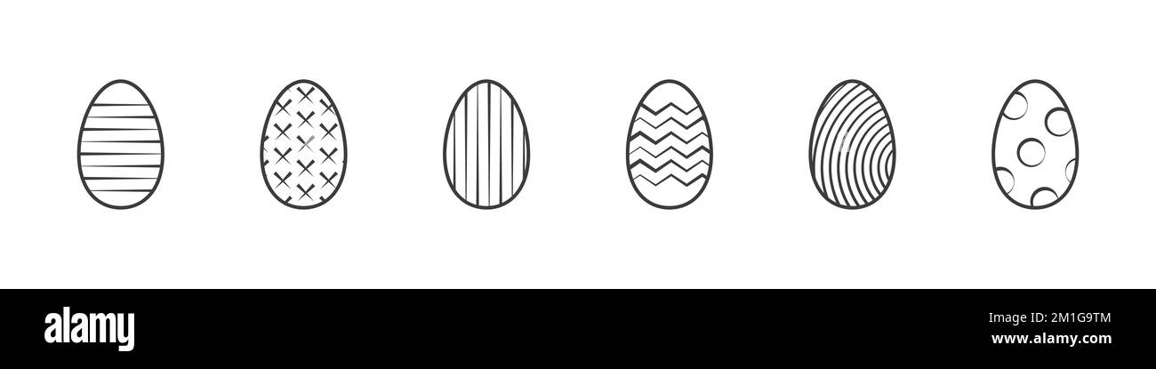 Outline oeufs de Pâques. Icône simple des oeufs noirs de Pâques avec différentes textures isolées sur fond blanc. Illustration vectorielle Illustration de Vecteur