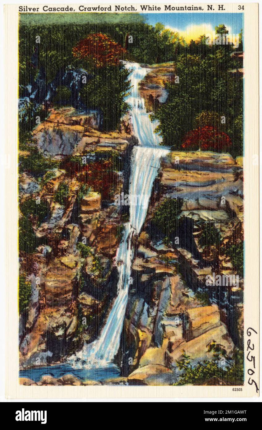 Silver Cascade, Crawford Notch, White Mountains, N.H. , Waterfall, Tichnor Brothers Collection, cartes postales des États-Unis Banque D'Images
