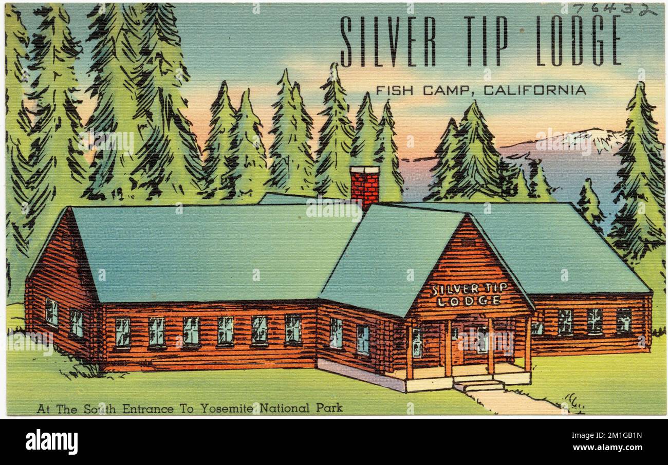 Silver Tip Lodge, Fish Camp, Californie , Cabins, Tichnor Brothers Collection, Cartes postales des États-Unis Banque D'Images