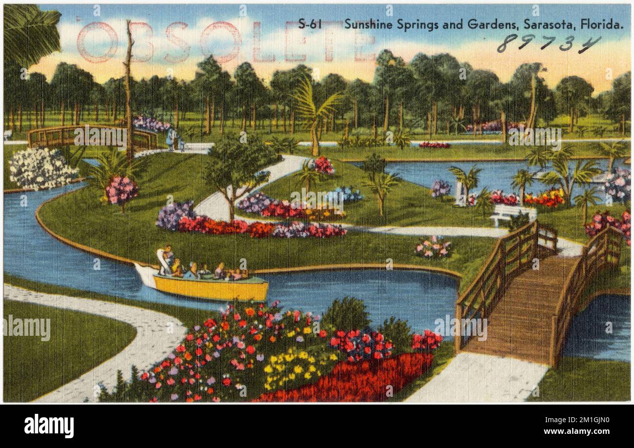 Sources d'ensoleillement et jardins, Sarasota, Floride , Parcs, Collection des frères Tichnor, Cartes postales des États-Unis Banque D'Images