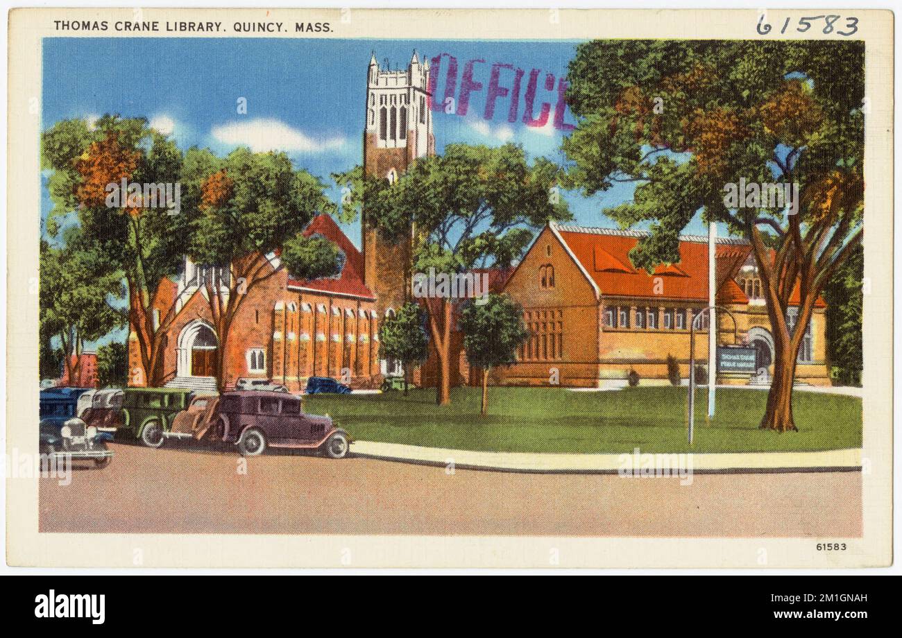 Thomas Crane Library, Quincy, Massachusetts. , Bibliothèques publiques, Thomas Crane public Library, Tichnor Brothers Collection, cartes postales des États-Unis Banque D'Images