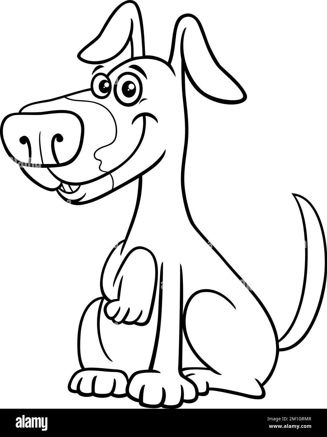 Dessin animé noir et blanc illustration de drôle de chien bande dessinée caractère page de coloriage Illustration de Vecteur