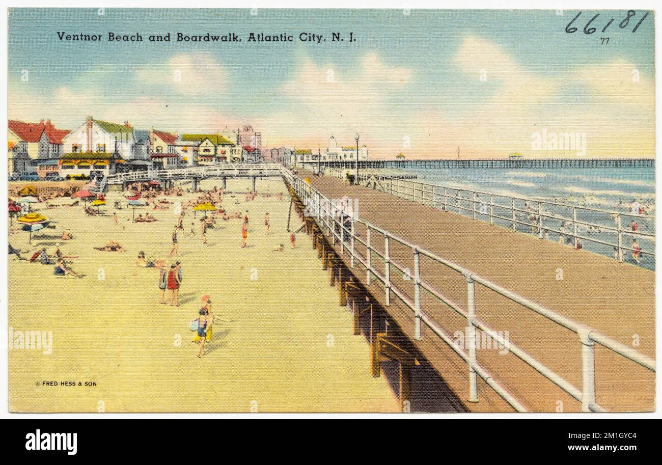 Plage et promenade de Ventnor, Atlantic City, N. J. , promenades, plages, Tichnor Brothers Collection, cartes postales des États-Unis Banque D'Images