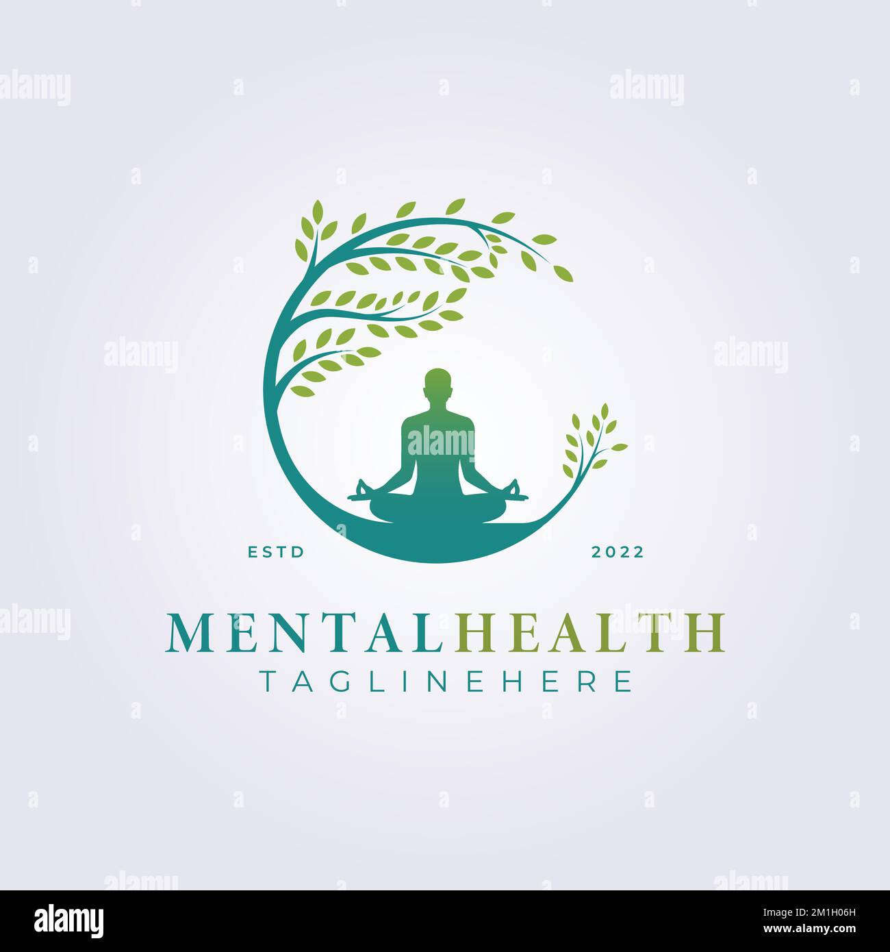 Un modèle de vecteur de logo mentalHealth avec des feuilles vertes sur fond blanc Illustration de Vecteur