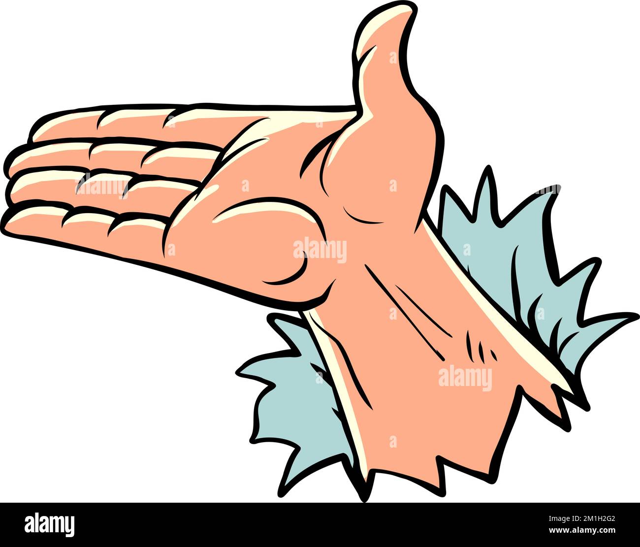 un homme surtendit la paume. demandant de l'aide, de la pauvreté et de la charité. Mouvement de présentation main vide Illustration de Vecteur